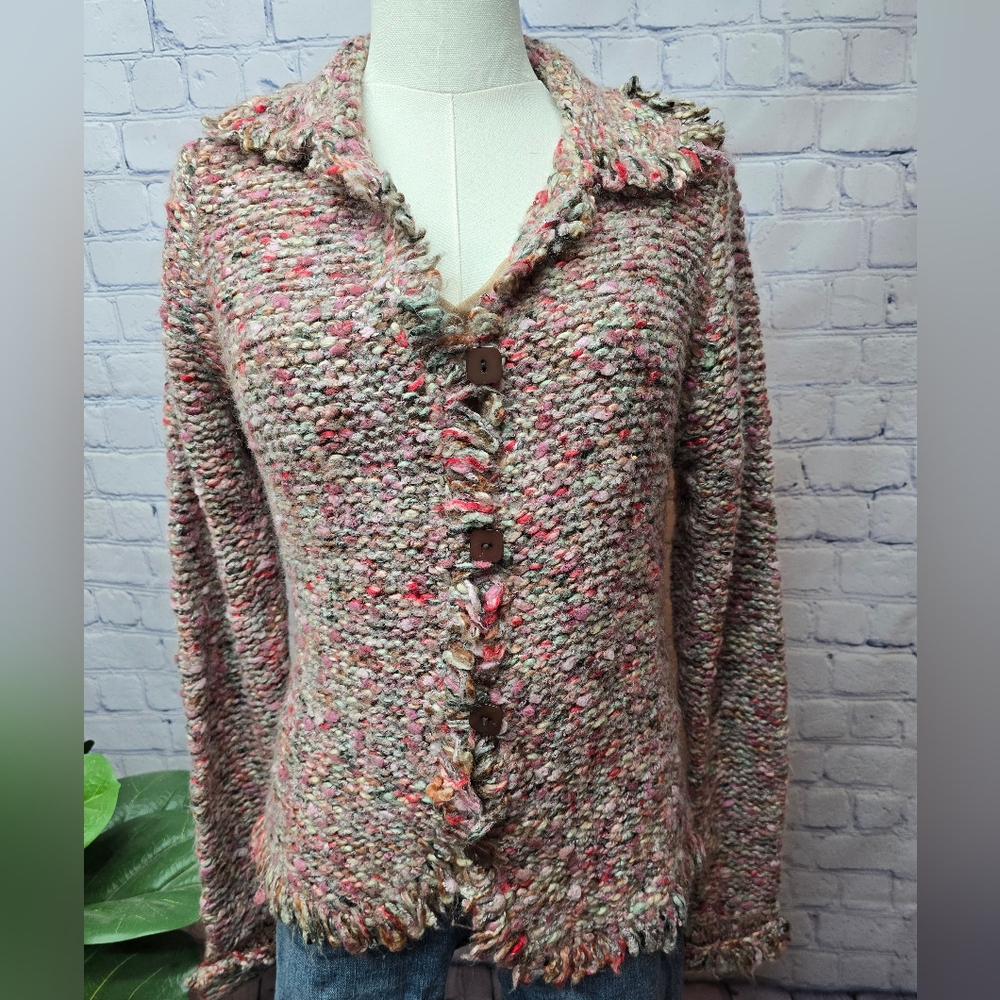 Chadwick Cardigan Sweater Pink Marled Loopy Trim - Medium - Picture 1 of 7